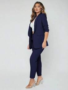 Traje de blazer con cuello de chal y pantalones para otoño/invierno - Azul marino - Ver 3