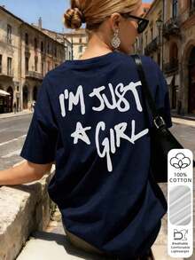 Camiseta de mujer de estilo casual de calle con estampado gráfico de letras de cuello redondo, camiseta gráfica de uso diario para mujer en verano playeras de mujer algodon - Estilo II - Ver 6