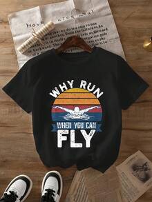 Camiseta con Estampado Gráfico de Natación para Mujer, Top Casual de Manga Corta y Cuello Redondo para Verano y Primavera.Camiseta Y2k - Negro - Ver 1