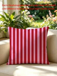 Pink Striped Pattern Pillow Case Cushion Cover Home Decor Sofa Pillow Cover, Single-Sided Print - Style: Luxurious - Washing Instructions: Machine Washable - Pattern: Printed - Closure: Zipper - Applicable Room Type: All Room Types - Weaving Method: Woven - Composition: Polyester - Multicolor - View 2