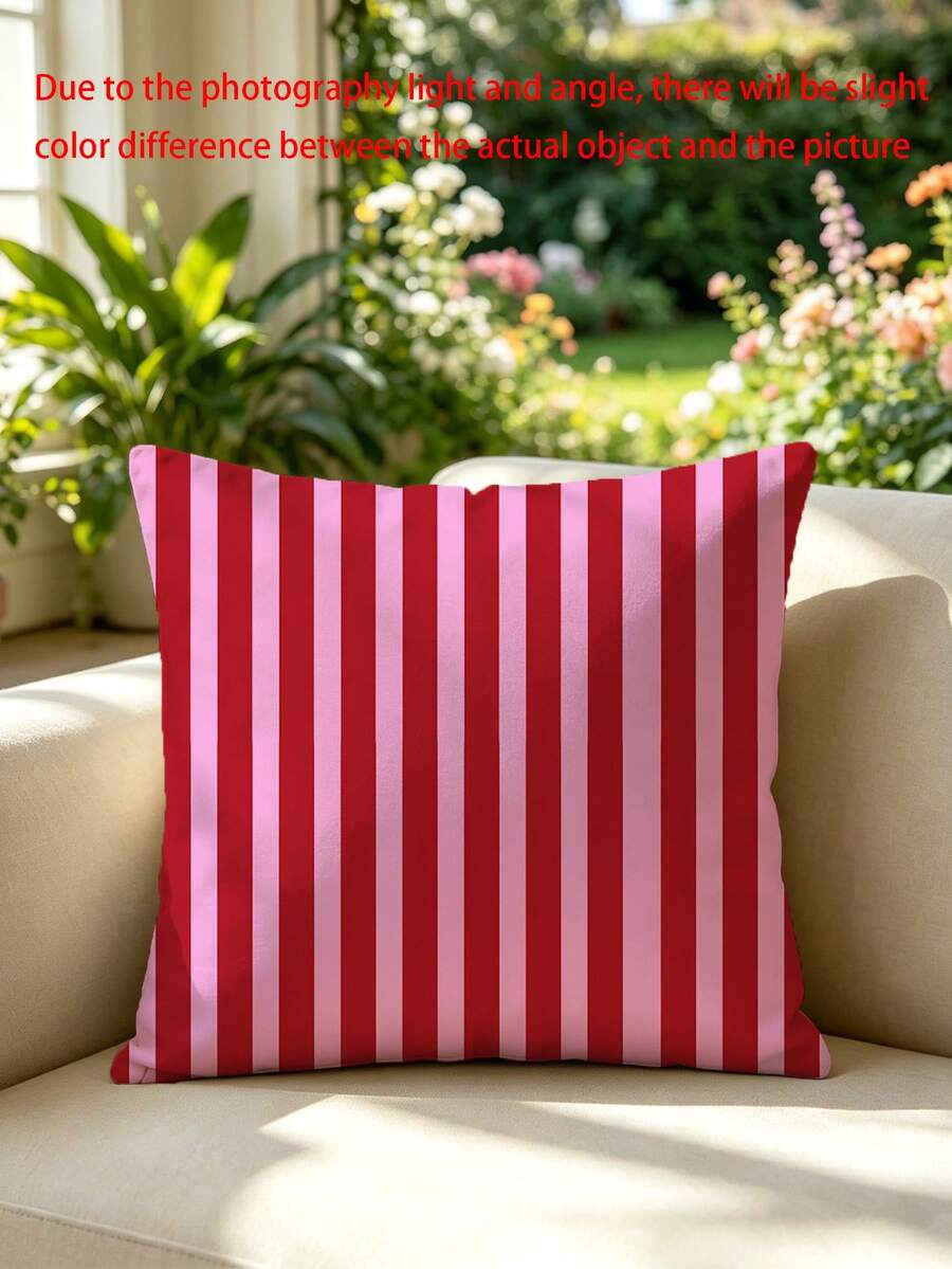 Pink Striped Pattern Pillow Case Cushion Cover Home Decor Sofa Pillow Cover, Single-Sided Print - Style: Luxurious - Washing Instructions: Machine Washable - Pattern: Printed - Closure: Zipper - Applicable Room Type: All Room Types - Weaving Method: Woven - Composition: Polyester
