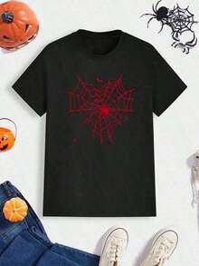 Una camiseta de estilo informal con estampado de araña en forma de corazón es perfecta para Halloween y es un regalo ideal para tu novio o novia. - Negro - Ver 3