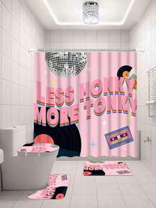 Bộ 4 món đồ dùng phòng tắm phong cách disco, bao gồm rèm tắm, thảm toilet, nắp bồn cầu và thảm bồn tắm, phụ kiện phòng tắm màu hồng retro. - A - Xem 22