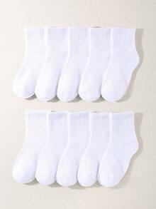 10 双儿童休闲松紧腰白色中筒运动袜，秋冬 - 彩色 - 查看 5