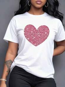 Un corazón brillante de purpurina rosa que simboliza el amor la alegría y la pasión un emblema de romance y afecto personal ideal para iluminar cada momento con su radiante resplandor Camiseta de mujer 100% algodón,maija mujer curvy. - Blanco - Ver 7