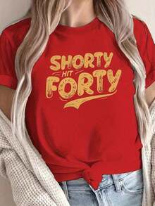 Premium Women's Comfortable T-Shirt - Shorts Forty Print, Lightweight Casual Crew Neck T-Shirt, Machine Washable For All Seasons | Crew Neck T-Shirt | Lightweight Everyday Wear, - 紅色 - 查看 7
