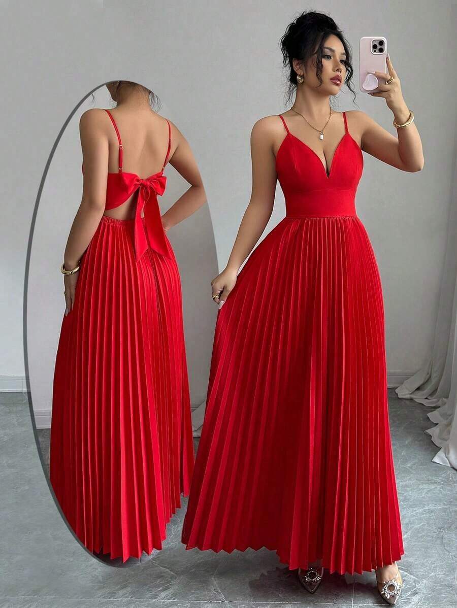 Vestido elegante y sexy para mujer con tirantes finos y espalda con cruce - Rojo - Ver 1