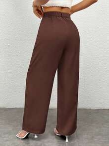 Pantalones casuales simples de unicolor para mujer para usar todos los días - Marrón - Ver 2