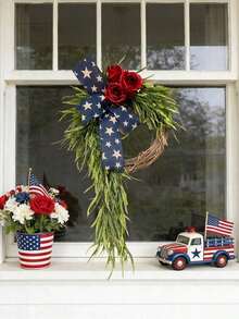 1PC 250th Anniversary Patriotic Wreath Memorial Wreath For Front Door Independence Day Farmhouse Outdoor Holiday Decoration - Green - View 3