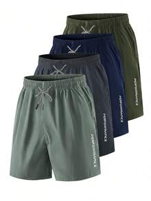 Men's Summer Breathable Sports Drawstring Fitness Running 3/4 Shorts With Pockets And Reflective Print For Daily Wear - Green - View 3