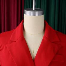 Vestido blazer de doble botonadura, color liso, manga larga, corte ceñido, estilo oficina, nueva colección otoño-invierno estilo europeo-americano - Rojo - Ver 3