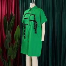 Vestido camisero midi holgado 2026 con solapa y manga corta - Verde - Ver 5