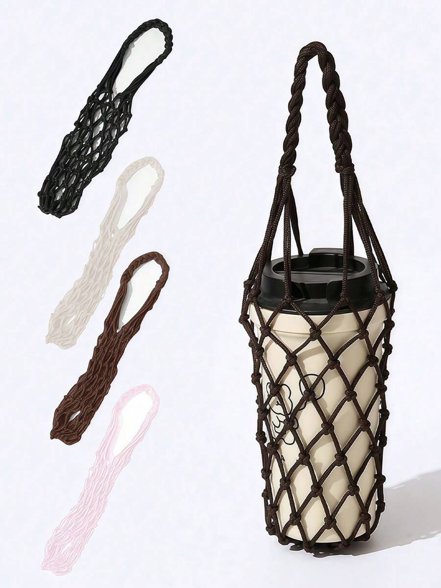 Portable Elastic Mesh Bag, Woven Coffee Cup Mesh Bag, Unisex, Reusable, Travel Storage Bag, Home Decor, Travel Vacation, Beach, Summer Holiday, Daily Outdoor, Fitness Sports, Gym, Back To School, Camping Essential Accessory