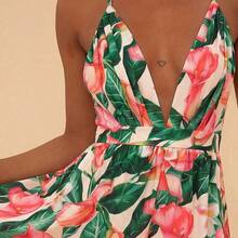 TRVLCHIC Mother's Day Tropical And Floral Printed Spaghetti Strap Backless Dresses For Women,Mother's Day Gift Ideas, Gift From Daughter,Summer Clothes,Beach Outfits For Woman,Rave Outfits Festival,Tropical Vacation, Bohemian Outfits, Ibiza Outfits, Western Style - Albaricoque - Ver 11