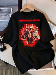2026 T-Shirt, Rammstein Fire Stage Performance Graphic T-Shirt, Oversized Rock Band T-Shirt, Black Cotton Casual Top, Retro Bootleg Style K-Pop Idol Oversized T-Shirt, Vintage Graphic Print T-Shirt, Short Sleeve Loose Casual Top, K-Pop Fan Merchandise, Black Streetwear T-Shirt For Fans, Vintage K-Pop Star Graphic T-Shirt, Short Sleeve Oversized T-Shirt With Retro Lightning Bolt Letter Print, Black Casual Crew Neck Top, Streetwear Style Idol Fan Gift, Comfortable Loose Fit Cotton Blend T-Shirt For Women And Men. - Black - View 1
