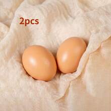 2pcs Handmade Wooden Realistic Chicken Eggs, Lifelike Wood Grain Texture, Poultry Decoy Model, Farm Theme Decoration, Farmhouse Style Home Accents - Light Brown - View 6
