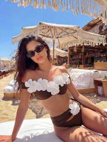 Conjunto de bikini de flores 3D tejido, atuendo sexy para fiesta de playa y piscina, adecuado para vacaciones, Año Nuevo, Navidad, verano - Multicolor - Ver 8