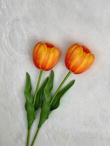 2pcs Artificial Tulip Flowers, Nordic Style Home Decor, Wedding Photography Props, Mini PU Tulips - 2pcs Orange Lantern Tulips - View 5