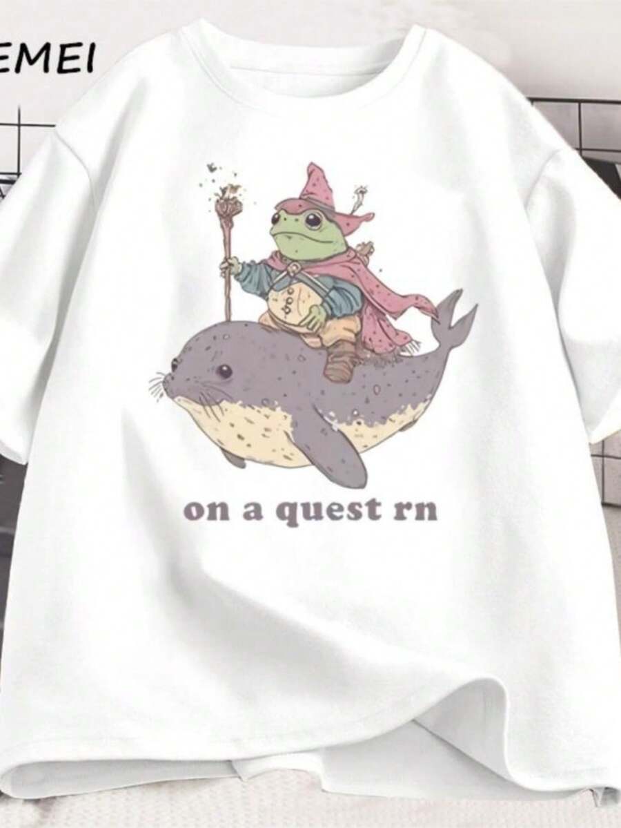 playeras de mujer 2026 On A Quest Right Now T-shirt Men Women Funny Weirdcore Sayings Tshirt Loose Round Neck Top Trendss Male Short-sleeved Tshirt - Blanco - Ver 1