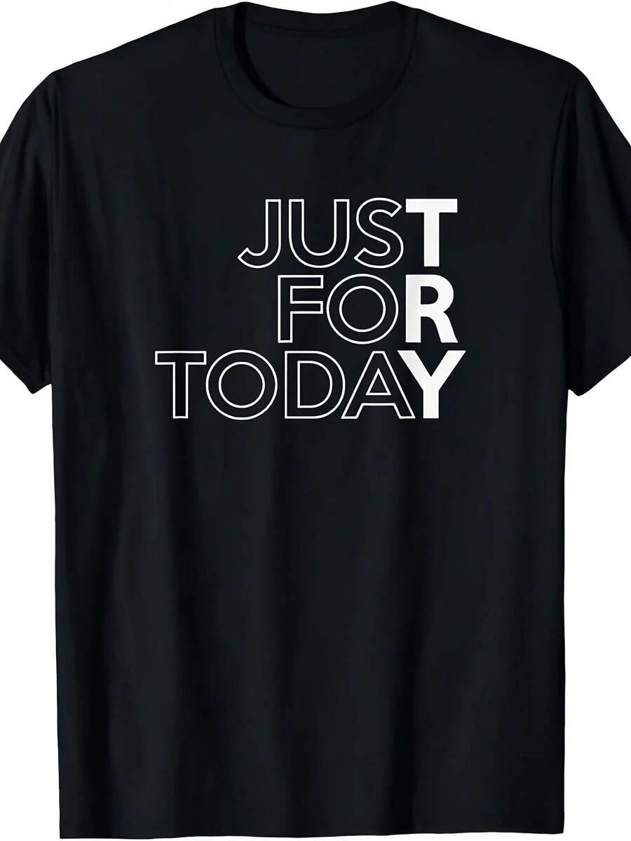 Soft Cotton T-Shirt For Men And Women, "Just For Today" Design By AA/Narcotics Anonymous 12 Step Meeting - Retro T-Shirt With "Just For Today" Design, Machine Washable, Casual Cotton T-Shirt, Summer Fashion - 黑色 - 查看 1