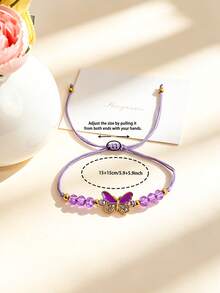 Set de 6 pulseras trenzadas de cuerda con dijes de mariposa esmaltados, ajustables, hechas a mano, de cuerda de amistad multicolor, estilo bohemio, apilables, joyería minimalista de amuleto de la suerte como accesorio de uso diario, regalo - Multicolor - Ver 5