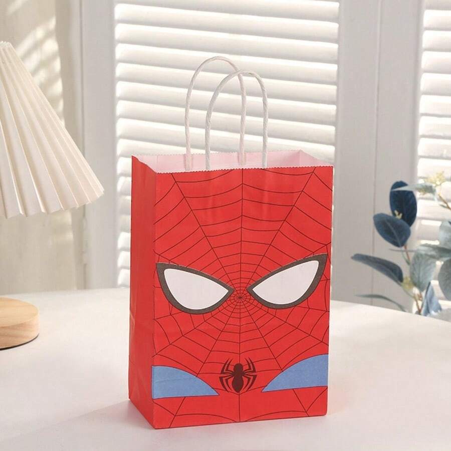 Marvel 12 túi giấy đựng dim sum chủ đề Người Nhện, in hình mặt nạ siêu anh hùng và mạng nhện, bền chắc với quai xách, thích hợp làm quà tặng trong các bữa tiệc. - Nhiều màu - Xem 1