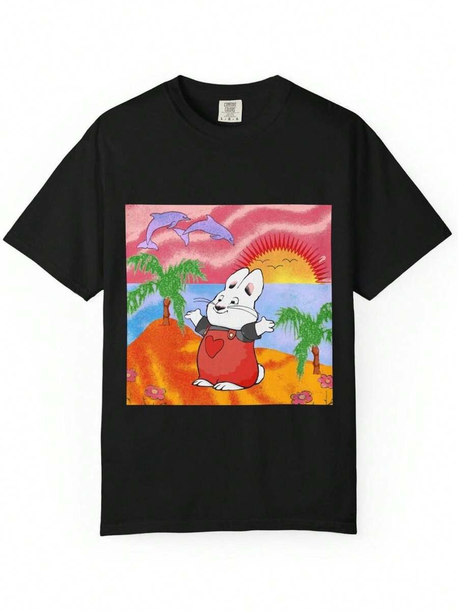 Camiseta Unissex x Max & Ruby Bad x Max  |   Camisa de Praia Reggaeton Y2K, Camisetas Y2K para Homens, Roupas Esportivas, Camiseta de Manga Curta Feminina - Preto - Ver 1