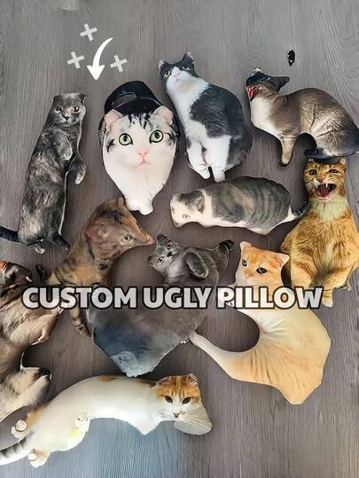 1 pieza Cojín decorativo personalizado "feo", se puede personalizar con tu foto para hacer un cojín "feo", cojín popular de gato feo, regalo divertido para amigos, regalo de cumpleaños, cojín realista personalizado, Día del Padre, ocasiones especiales