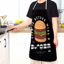 1pc Hamburger Pattern Printed Apron, 100% Polyester, Sleeveless With Neck Strap, Suitable For Cooking, Baking And Entertainment, Great For Home Kitchen, Party, Outdoor BBQ, Baking Apron | Vibrant Apron | Polyester Apron | Printed Apron - Multicolor - View 8