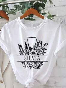 Personalized Nurse T-Shirt, Nurse Heart T-Shirt, Custom Nursing T-Shirt, Nursing Graduation Gift, Nursing T-Shirt, Gifts For Nurses, Nurse Week T-Shirt - 白色 - 查看 6