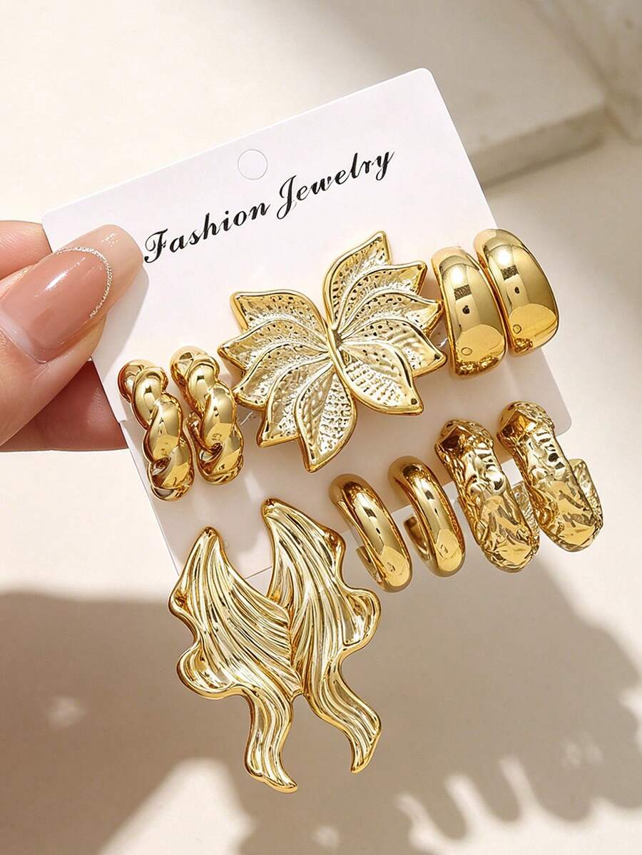 Juego de 12 piezas de pendientes dorados, regalo perfecto para ella, adecuado para uso diario - Dorado - Ver 1