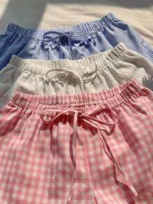 3 pantalones cortos sueltos y casuales con cintura de atar para mujer - Rosa - Ver 5