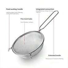 1 pieza/3 piezas Juego de coladores de malla fina de acero inoxidable, colador de cocina con mango largo y patas de soporte, adecuado para harina, arroz, té, jugo, aceite, filtrado de alimentos, cocina, hornear, lavavajillas - Plateado - Ver 7