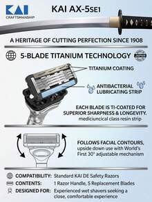 KAI 5-Blade Men's Razor With 5 Replacement Heads, 3 Styles Optional (XfitP Vertical Pack, Axia, BEST Vibration), Close & Smooth Shave For Sensitive Skin, Wet & Dry Waterproof, Portable Travel & Home Grooming Kit, Perfect Gift For Men, Dad, Husband, Boyfriend - Safety Tazor + Blade - View 3