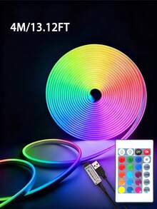 1pc RGB Neon LED Silicone Flexible Light Strip, With 24-Key Remote Control, Dimmable And Color Changing, Suitable For Indoor And Outdoor Christmas Decoration, USB LED Light Strip For Living Room, 1m 5m 10m, 5V Remote Control Light For TV Background Lighting RGB Night Light - Multi-color light - View 16