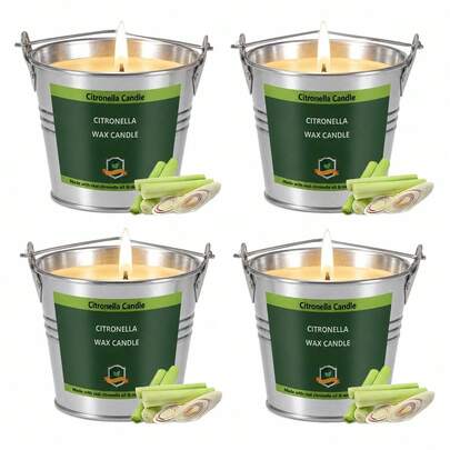 4 piezas de velas de citronela para exteriores, con un tiempo de quemado de 128 horas, set de velas de citronela adecuado para fiestas, senderismo, campamento, patio, barbacoa, terraza, lanai, jardín, balcón del hogar, regalo del Día de la Madre, fondo impermeable, reutilizable (hecho a mano con ligeras marcas en la superficie)