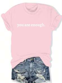 Women's Plus Size Graphic T-Shirt "You Are Enough" - Casual, Short Sleeve, Crew Neck, Light Brown, Loose Fit, Summer And Spring Top, Casual Wear | Loose Fit Top | Lightweight T-Shirt - 粉色 - 查看 6