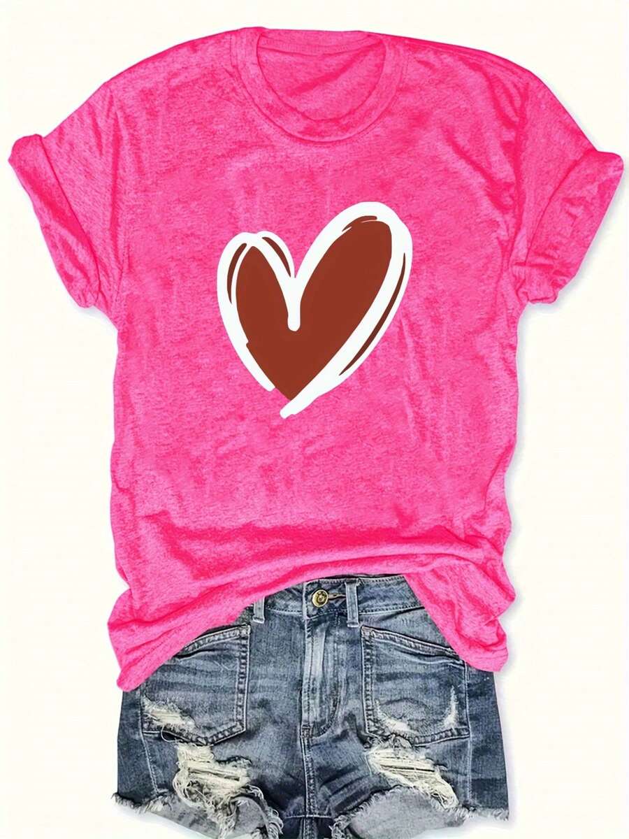 Tallas Grandes, Blusa de Manga Corta Oversize para Mujer - Top Casual de Cuello Redondo con Mangas Cortas, Corte Holgado, Ropa Casual de Primavera y Verano, Túnica Cómoda Lavable a Máquina para Usar en Capas Todo el Año (Mujeres con Curvas) - Rosa Fucsia - Ver 1