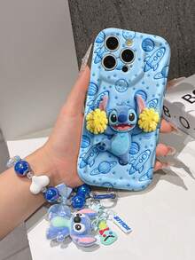 Disney Has Authorized, Phone Case - Chain Set, The Stitch Lilo & Stitch 3D Phone Case Plus A Silicone 3D Stitch Bracelet With Metallic Ring Removable Bracelet, Stitch And Angel Pattern, Compatible With Iphone17/16/15/14/13/12/11/XS/XR/X Plus Pro Max, A Stylish Cartoon Phone Case, The Perfect Gift Choice, Phone Protection, Durable Phone Cover, Great Gift For Friends And Family. - 白色 - 查看 4