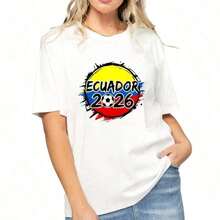 Ecuador National Football Team Jersey For The 2026 World Cup, Women's Casual Short Sleeve Graphic T-Shirts For Easter, Mother's Day And The 2026 World Cup - 白色 - 查看 1