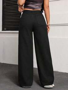 Jeans de talle alto de pierna ancha - Negro - Ver 2