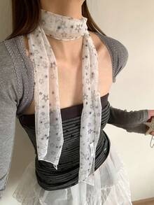 1 chiếc khăn quàng cổ lưới xuyên thấu in hình ngôi sao, băng đô voan mỏng nhẹ, phụ kiện đa năng cho cả cổ và tóc, phù hợp cho sử dụng hàng ngày, phong cách Y2K, trang phục và quà tặng. - trắng - Xem 1