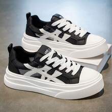 Fashionable Thick Sole Breathable Canvas Men's Sports Shoes Versatile - Black - View 6