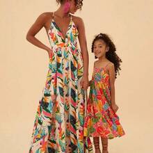 TRVLCHIC Mother's Day Tropical And Floral Printed Spaghetti Strap Backless Dresses For Women,Mother's Day Gift Ideas, Gift From Daughter,Summer Clothes,Beach Outfits For Woman,Rave Outfits Festival,Tropical Vacation, Bohemian Outfits, Ibiza Outfits, Western Style - Albaricoque - Ver 8