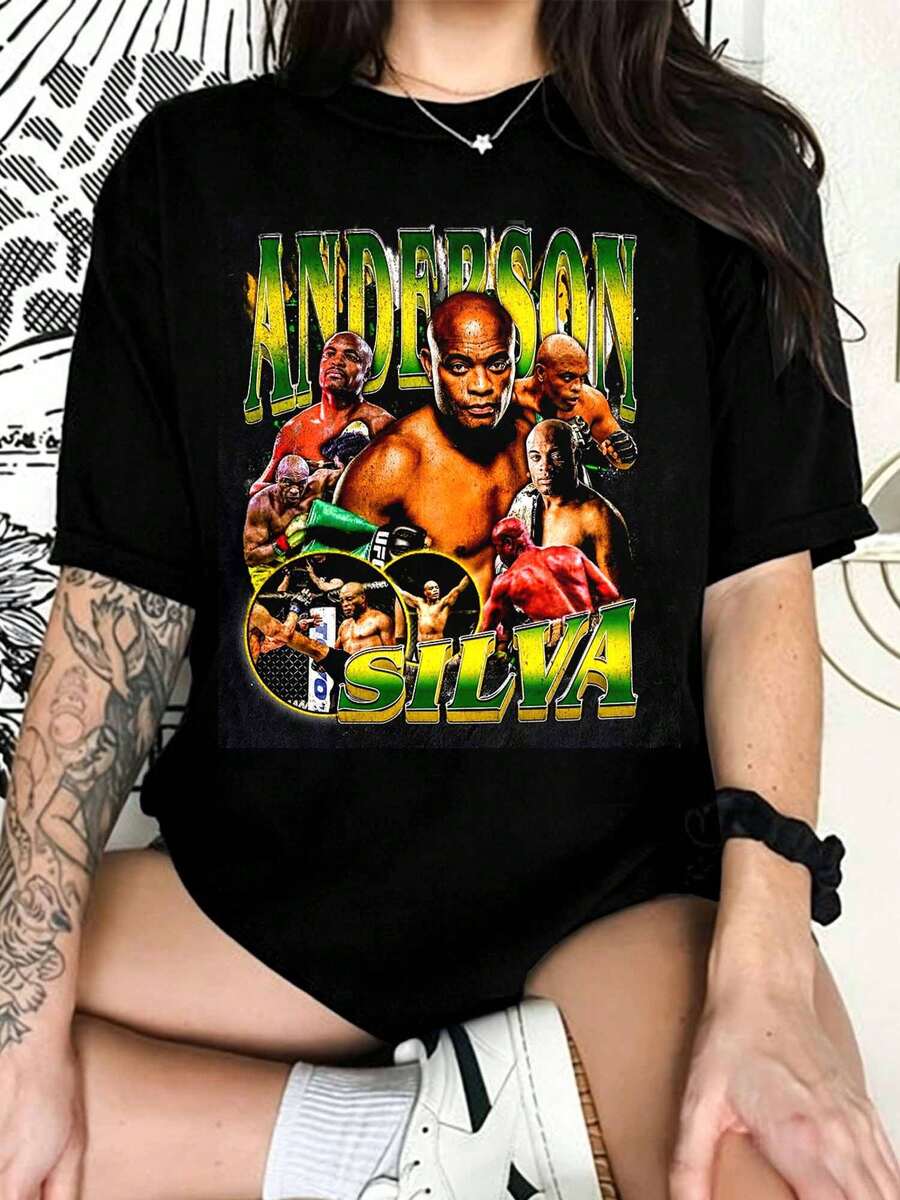 High-Quality Anderson Silva T-Shirt - Custom Vintage Design "The Spider" - Gift For MMA Fans - Adult And Children's Sizes - Black - View 1