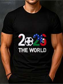 Camiseta de Fútbol para Hombres 2026 - Diseño con Banderas de EE.UU., México y Canadá, 100% Algodón Preencogido con Costura Doble, Ropa Casual para Aficionados en Partidos Internacionales y Eventos Globales 2026 (Tallas S-XXXL) - Negro - Ver 6