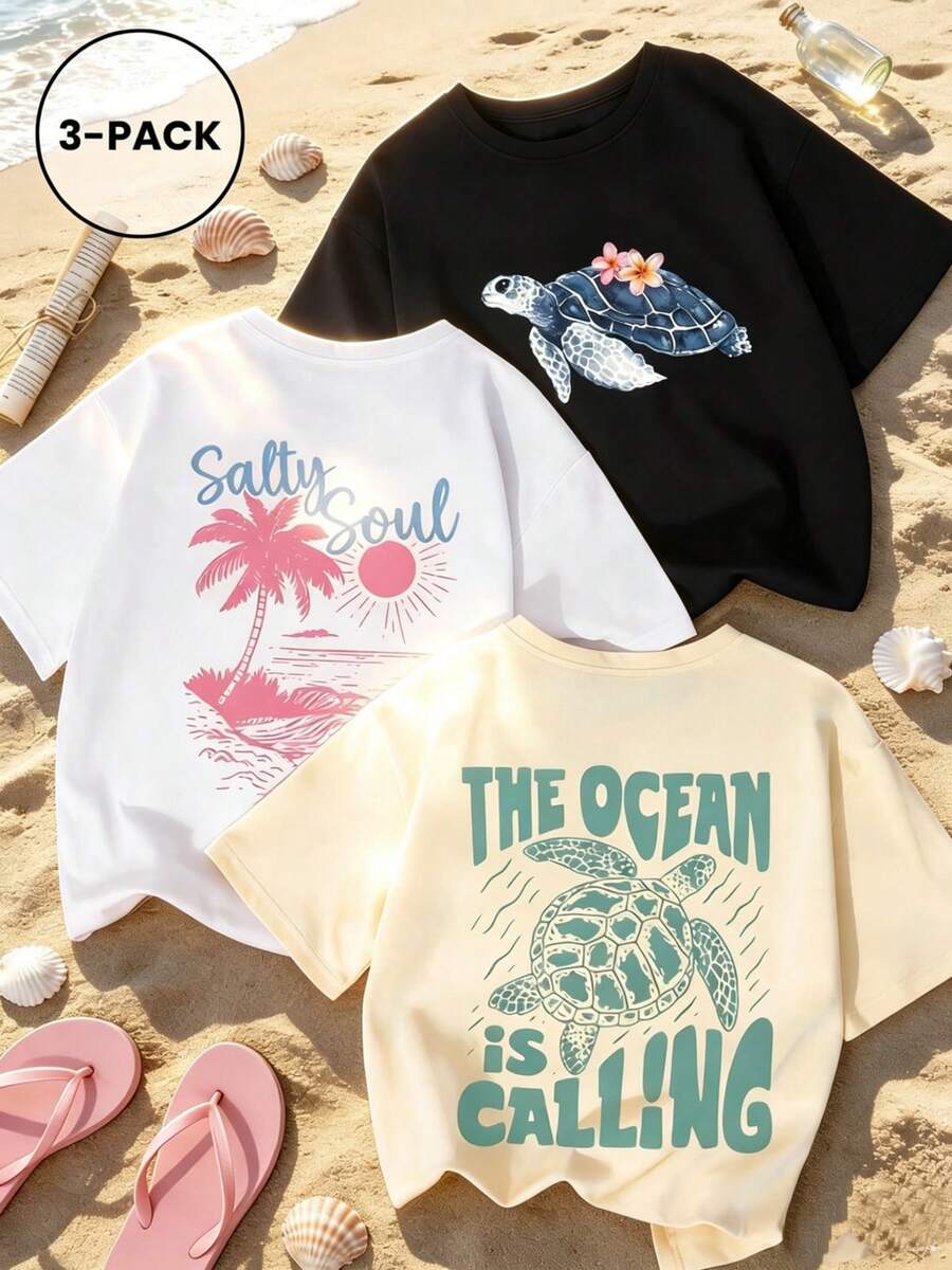 Prenda individual con estampado de gato, no es un conjunto de 3 piezas, 1 pieza/set de camisetas de manga corta adecuadas para ropa de calle, top de cuello redondo de gran tamaño para salidas diarias, campamentos, conciertos, eventos de hip-hop, rock y rap, camiseta de manga corta con cuello redondo, top casual para verano y primavera, ropa de mujer. - Negro - Ver 1