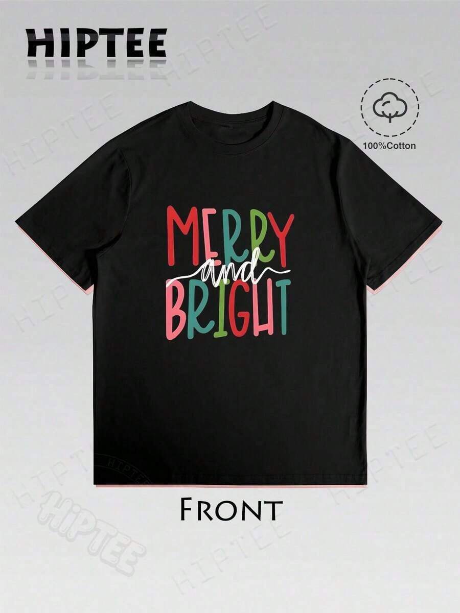 1 Women's Christmas T-Shirt - Graphic Tee With A Cheerful And Bright Christmas Tree Design, Santa Claus Print, Christmas Eve Graphic Tee, Unisex Festive Tee For Women And Men, Everyday Wear At Festivals, 180g 100% Cotton, Designs Are Fully Printed. Unisex. - 黑-a - 查看 1