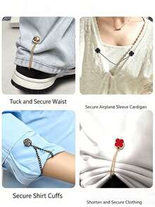 2pcs Adjustable Button Closure Women's Short Sleeve Dress, With Fixed Adjustable Hem, Fixed Buttons, Magnetic Clasp Connection, Non-Dragging Long Sleeve, Suitable For Shirts, Dresses And Pants, Elegant Design, Multiple Colors Available, Fashionable Multifunctional - Multicolor 2 - View 9
