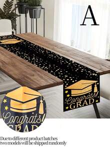 1pc 71x14 Inch Black & Gold Graduation Table Runner - 2026 Graduation Theme, Stars & Graduation Cap Design, Party Tablecloth For Graduation Party Decor, Indoor Outdoor Events, Graduation Ceremony Table Decoration - Multiple Styles - View 5